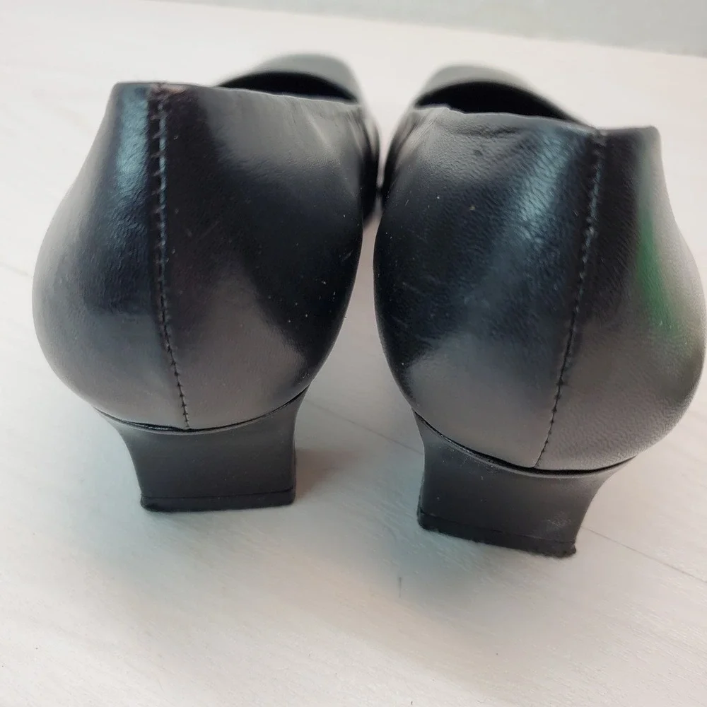 PROXY Black Leather Square Toe Block Heel Pumps Women Size 7.5 Made in Spain